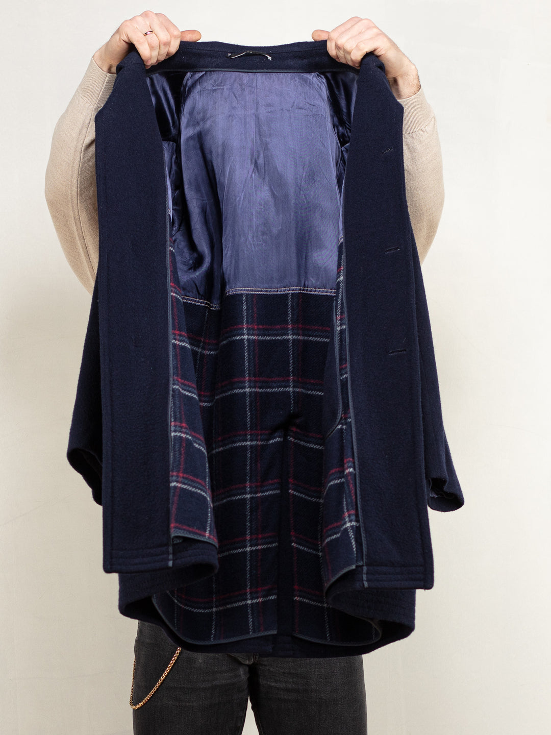 Vintage 90's Men Wool Blend Coat in Navy - NorthernGrip