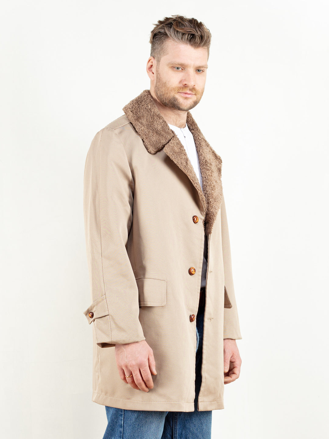 Vintage 80's Casual Mens Beige Coat - NorthernGrip