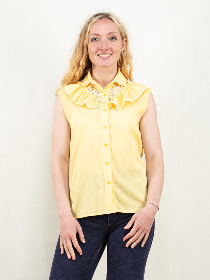 Vintage 70's Women Pastel Yellow Blouse - NorthernGrip