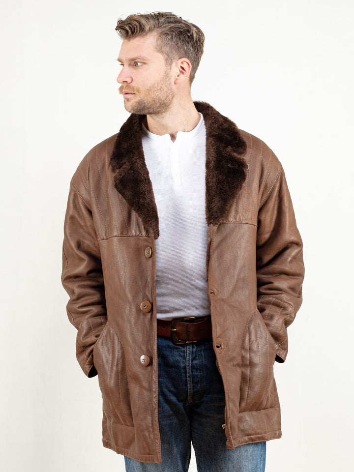 Vintage 70's Men Brown Shearling Coat - NorthernGrip