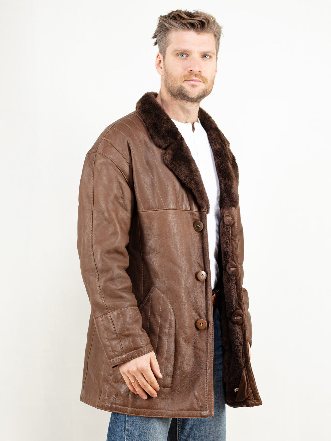 Vintage 70's Men Brown Shearling Coat - NorthernGrip