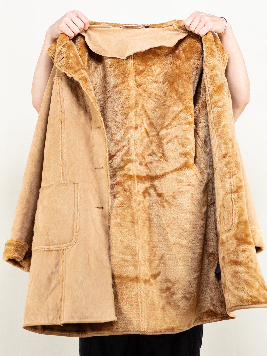 Vintage 00's Women Faux Suede Coat in Beige - NorthernGrip