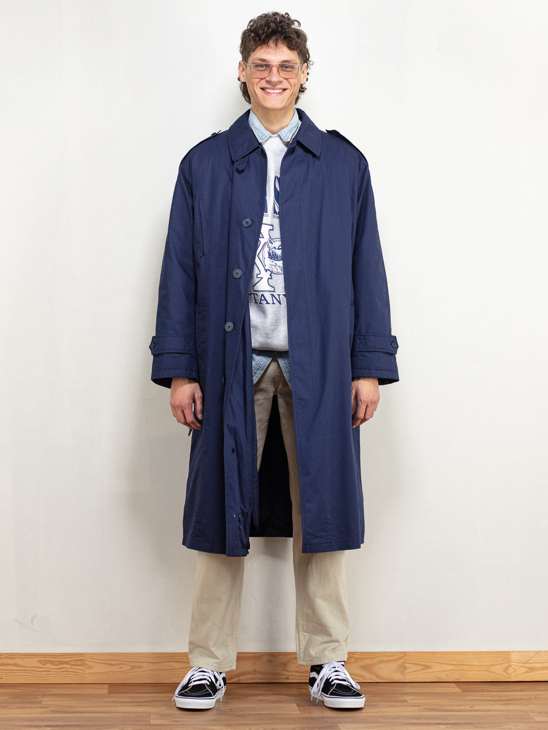 Vintage 80's Men Insulated Mac Coat in Navy - NorthernGrip