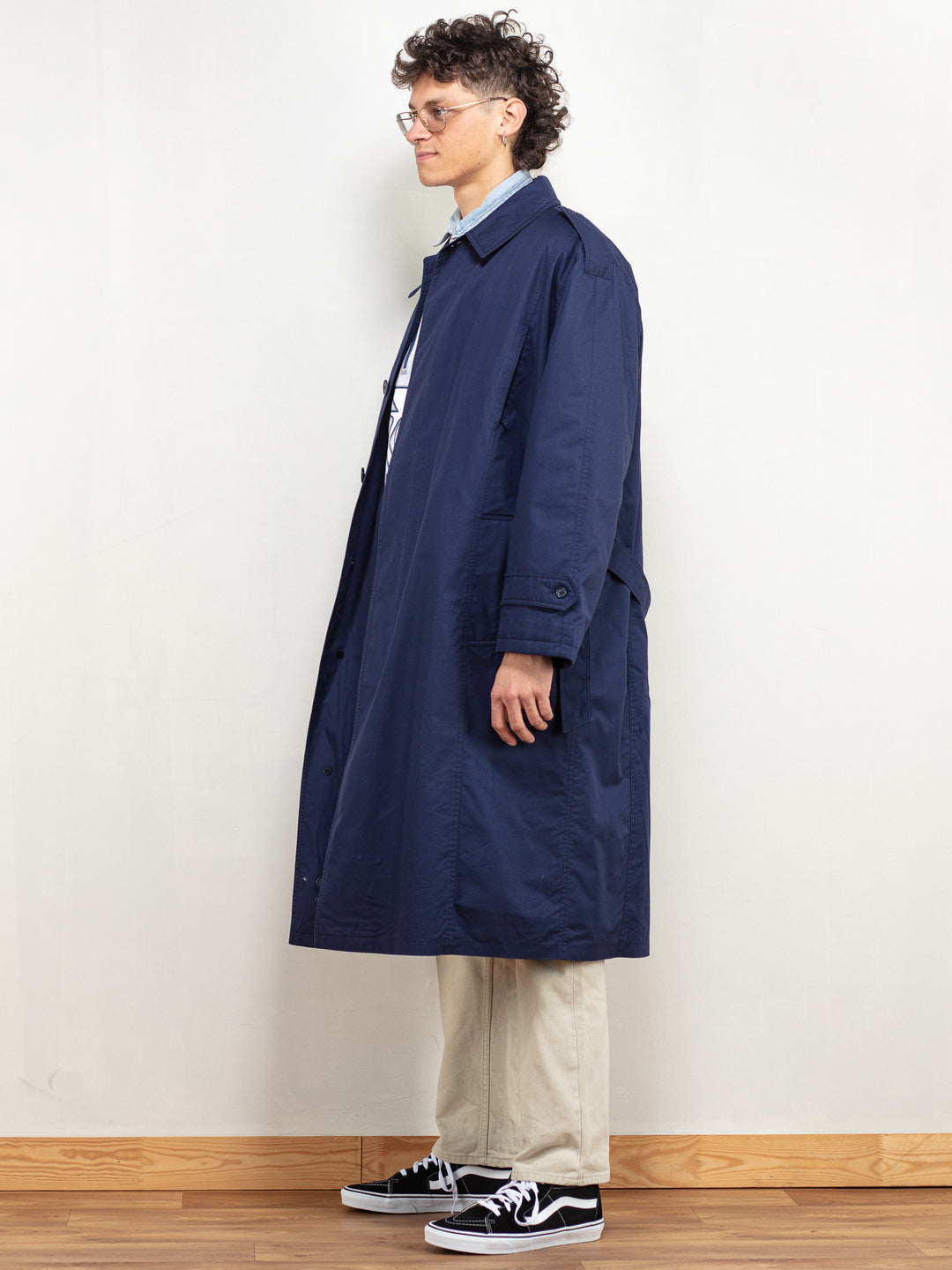 Vintage 80's Men Insulated Mac Coat in Navy - NorthernGrip