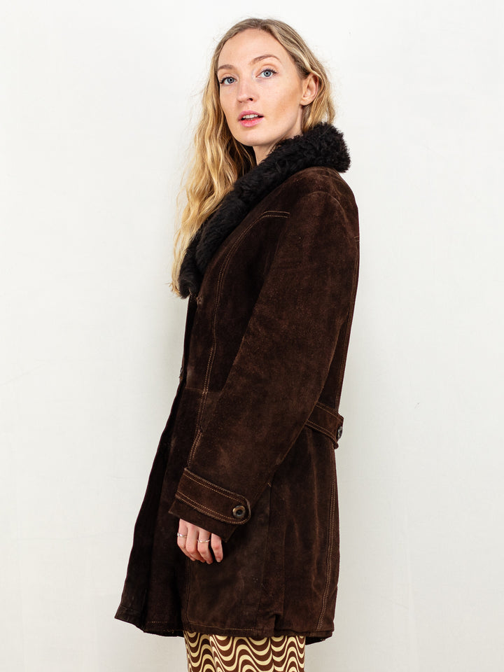 Vintage 70's Women Penny Lane Suede Coat in Brown - NorthernGrip
