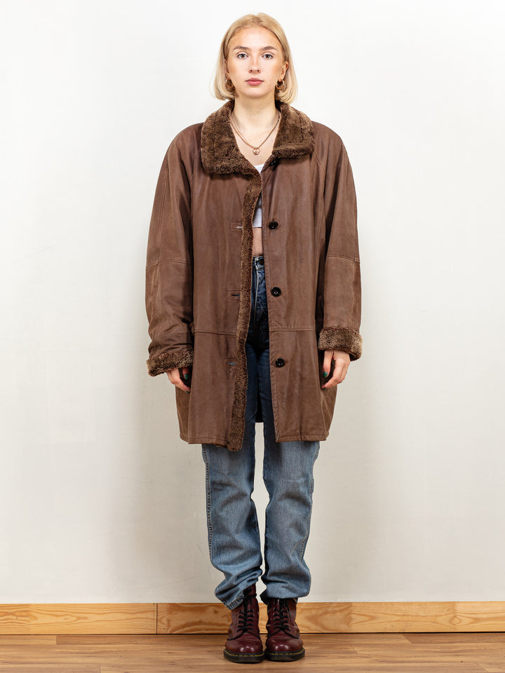 Vintage 90's Women Suede Coat In Brown - NorthernGrip