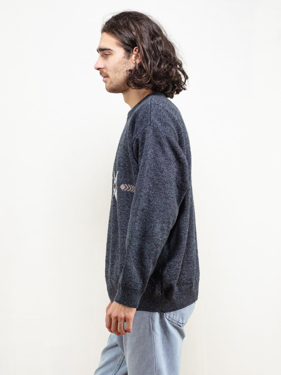 Vintage 90's Grey Patterned Men Sweater - NorthernGrip