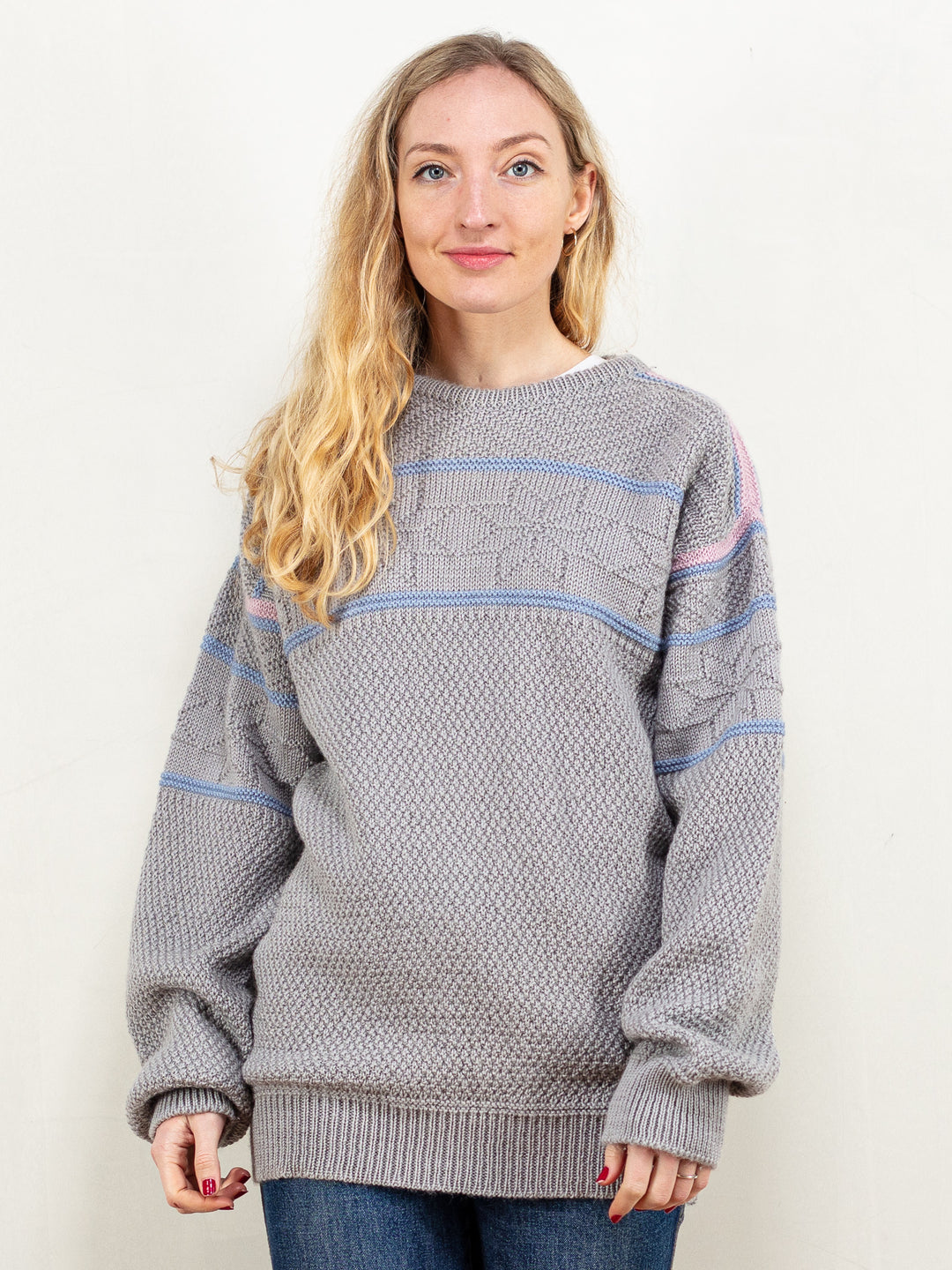 Vintage 90's Women Chunky Knit Ski Sweater in Grey - NorthernGrip