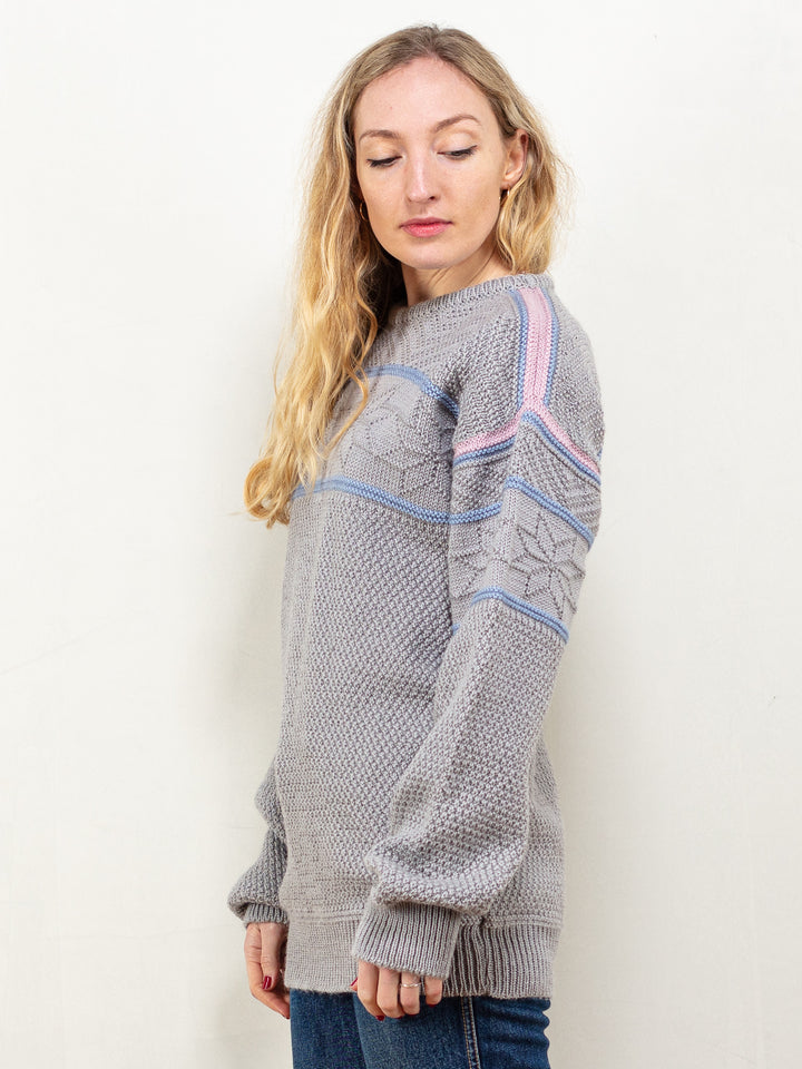 Vintage 90's Women Chunky Knit Ski Sweater in Grey - NorthernGrip
