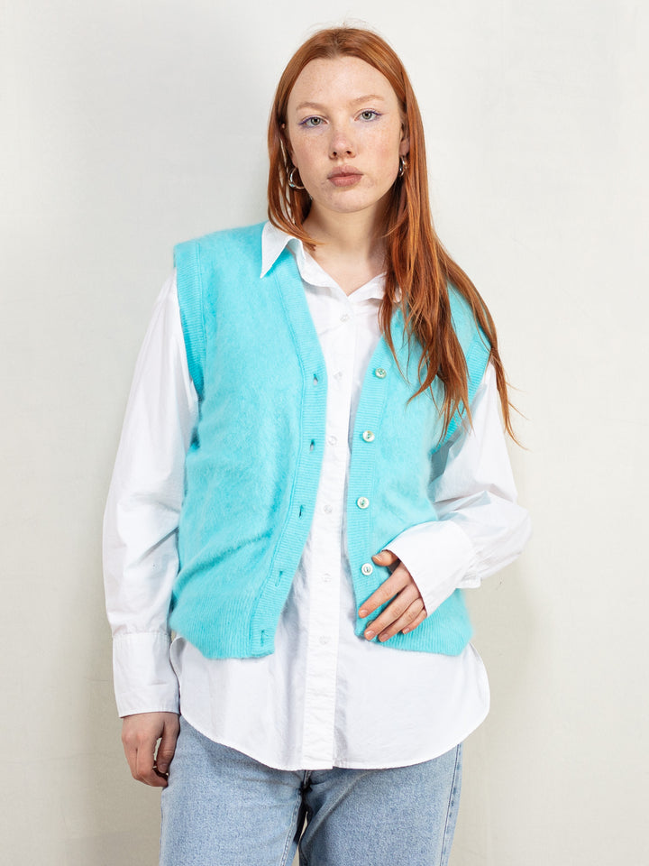 Vintage 90's Women Angora Blend Sweater Vest in Blue - NorthernGrip