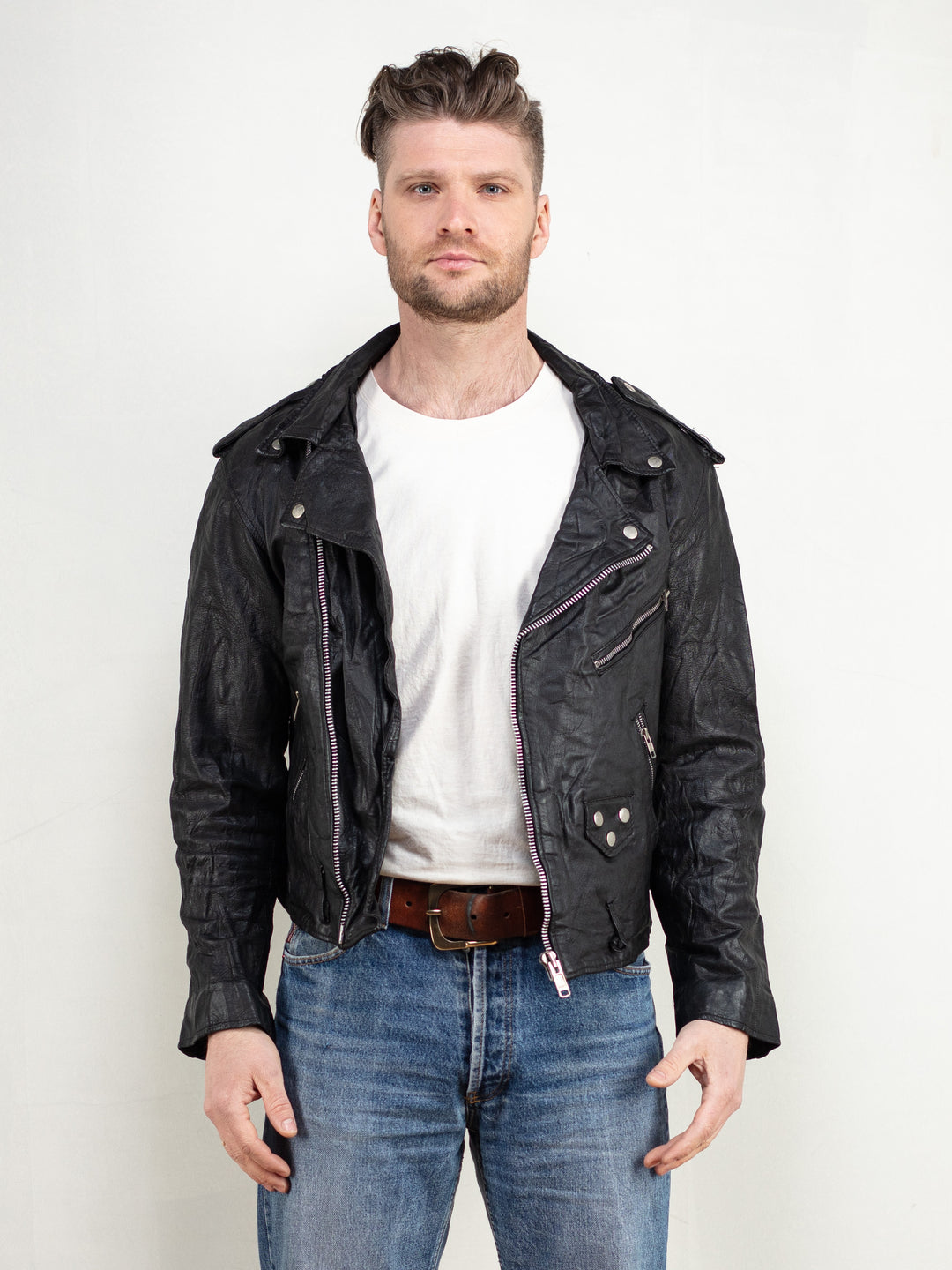 Vintage Men 90's Leather Biker Jacket - NorthernGrip