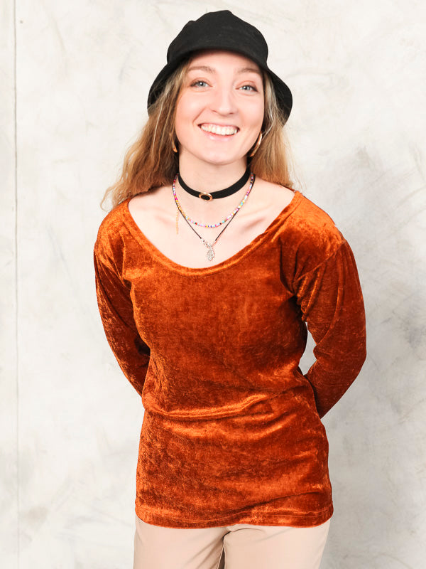 Vintage Y2K Brown Velvet Women Top - NorthernGrip