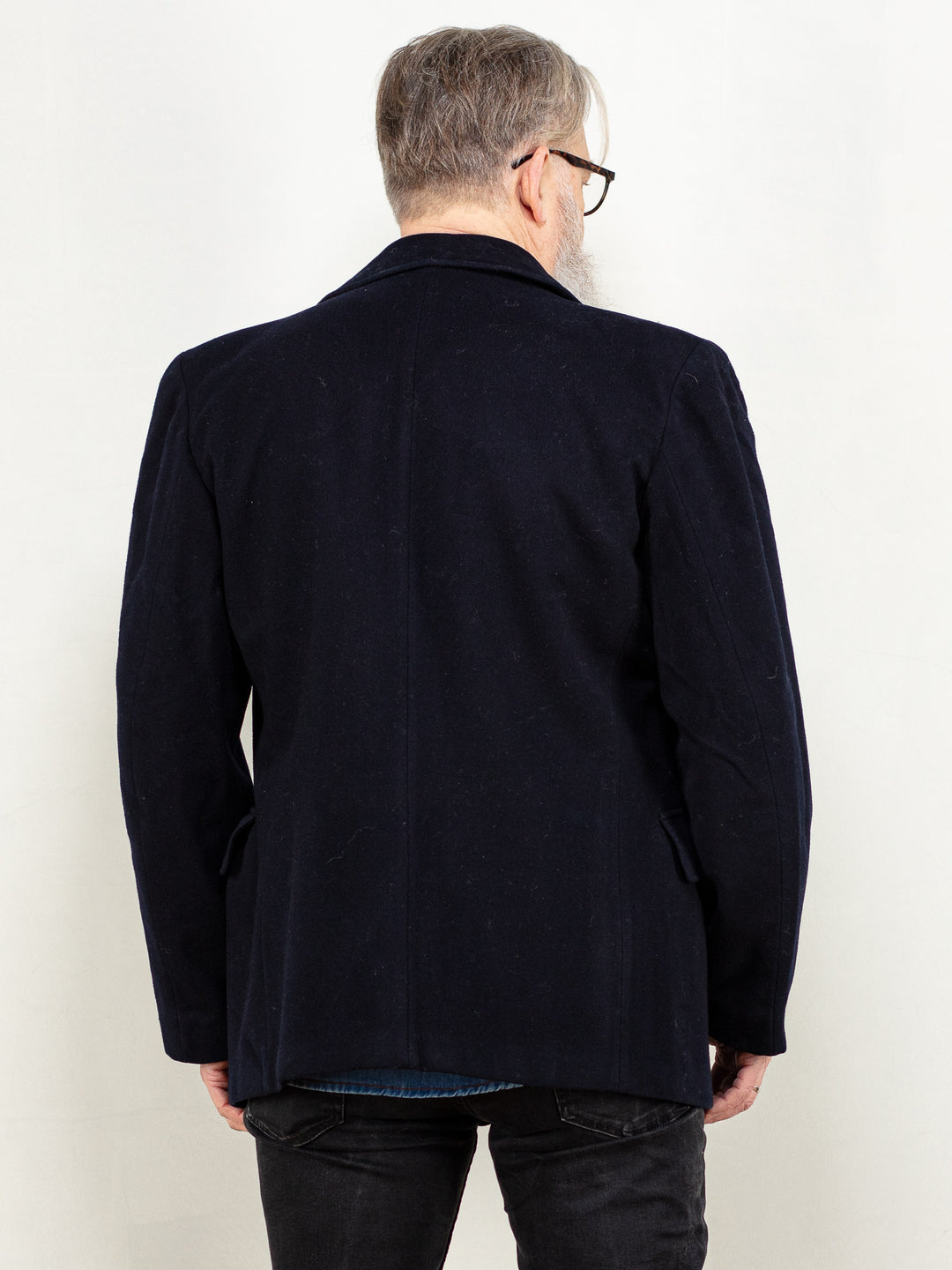 Vintage 70's Men Wool Blend Peacoat in Navy Blue - NorthernGrip